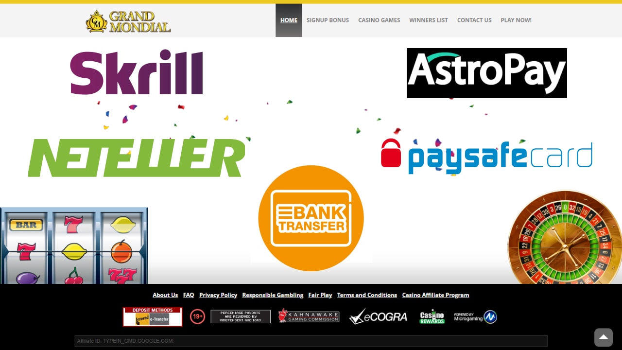 Grand mondial casino payment methods