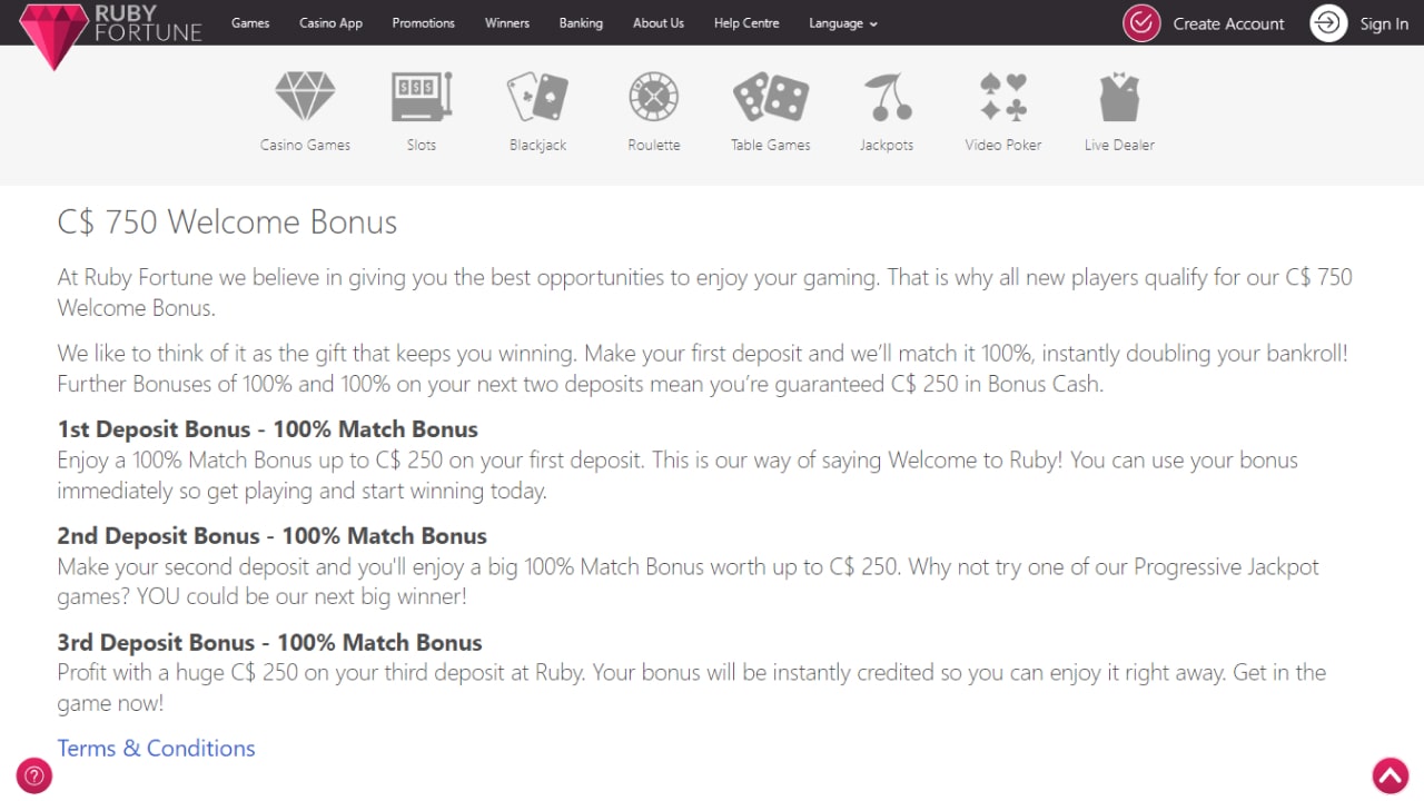 Ruby fortune bonuses